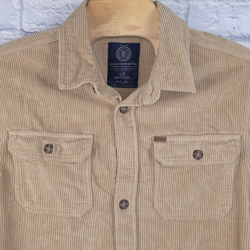 Buffalo David Bitton Shirt Jacket Tan Mens Corduroy Button Down Pockets Large